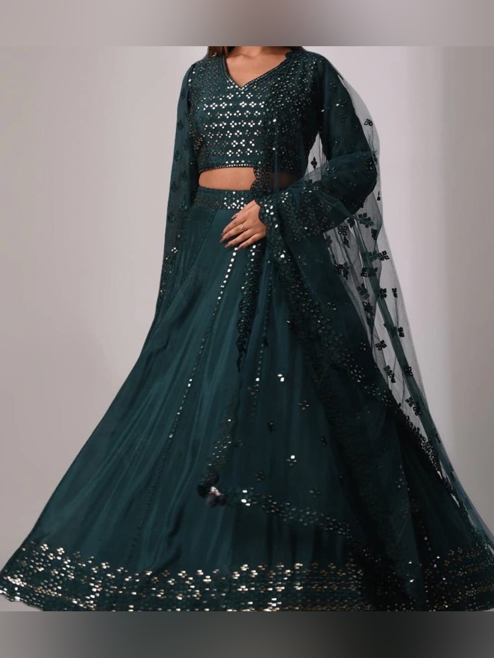 Emerald Green Embellished  Mirror work Lehenga